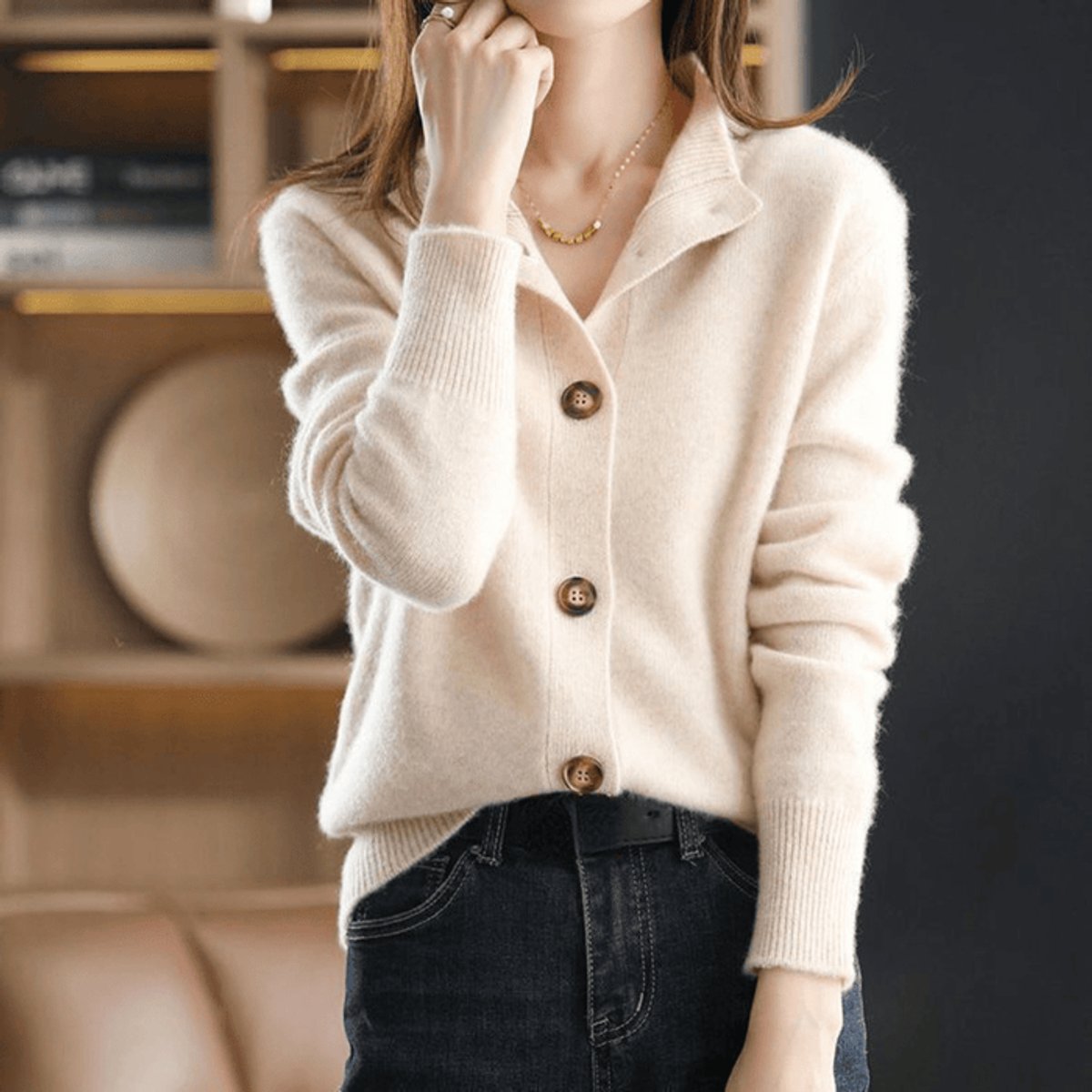 Women's Cashmere Blend Button-Front Knit Cardigan - Image 3
