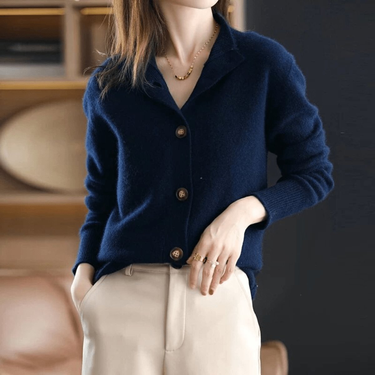 Women's Cashmere Blend Button-Front Knit Cardigan - Image 7
