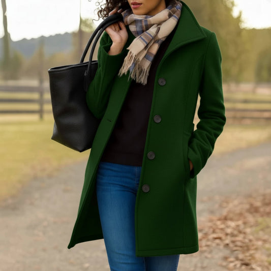 Women's Classic Mid-Length Single-Breasted Wool-Blend Coat - Image 1