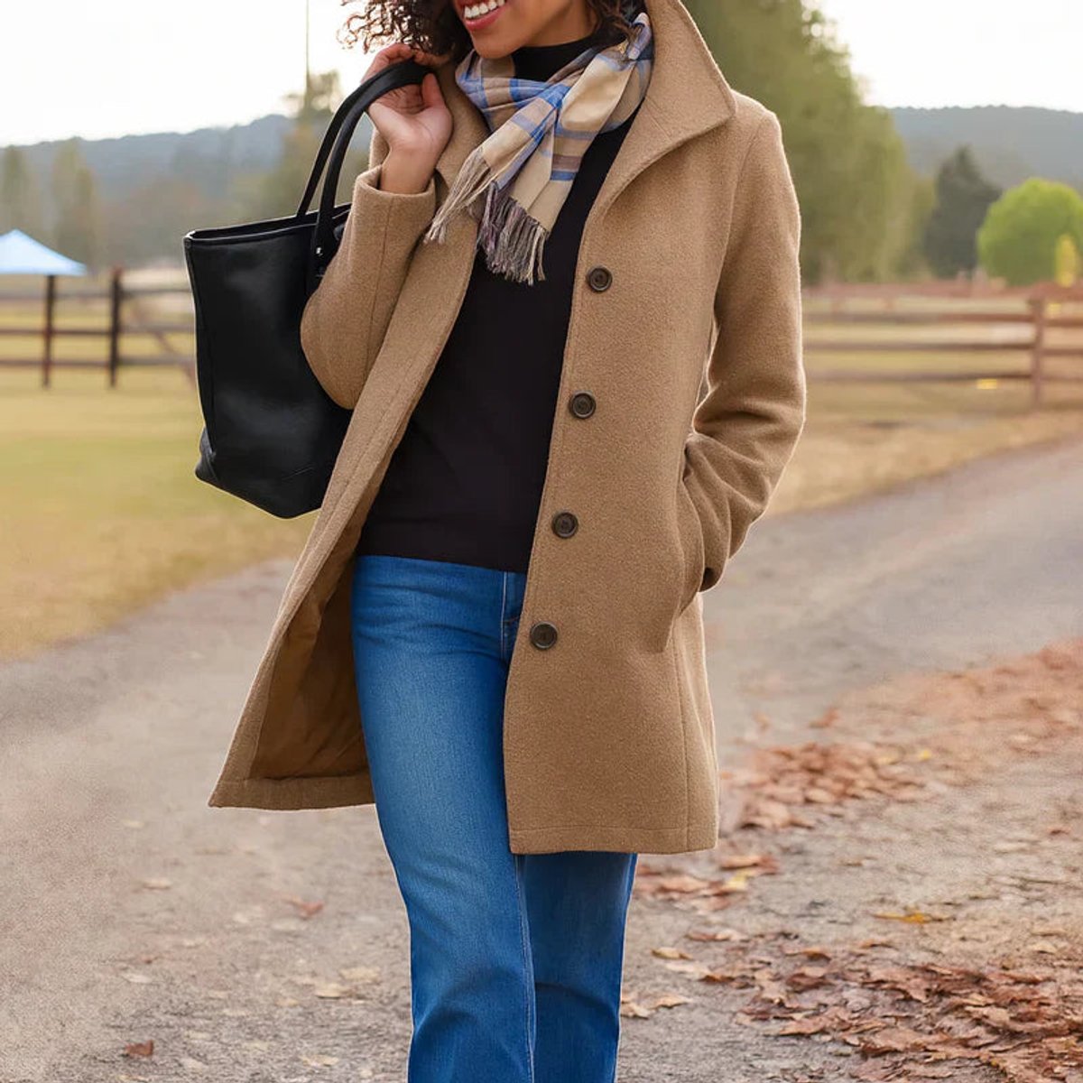 Women's Classic Mid-Length Single-Breasted Wool-Blend Coat - Image 3