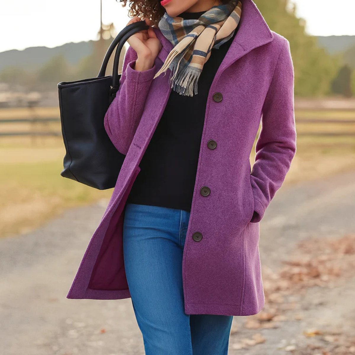 Women's Classic Mid-Length Single-Breasted Wool-Blend Coat - Image 4