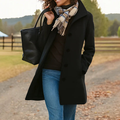 Women's Classic Mid-Length Single-Breasted Wool-Blend Coat - Image 5