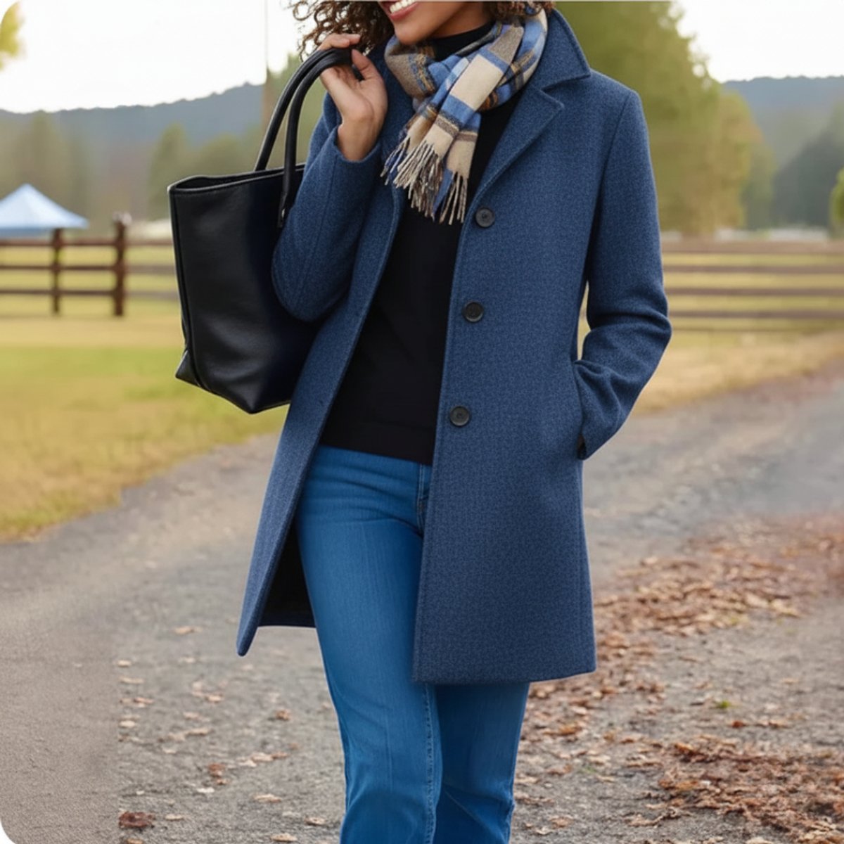 Women's Classic Mid-Length Single-Breasted Wool-Blend Coat - Image 6