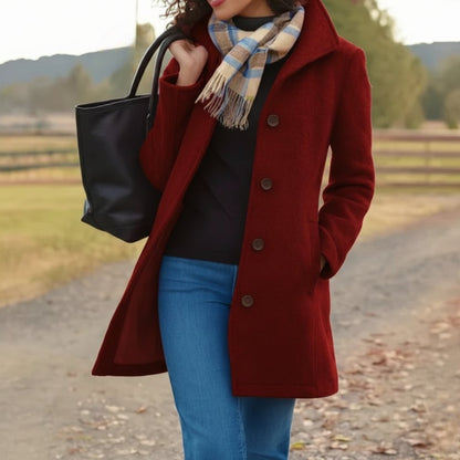 Women's Classic Mid-Length Single-Breasted Wool-Blend Coat - Image 7