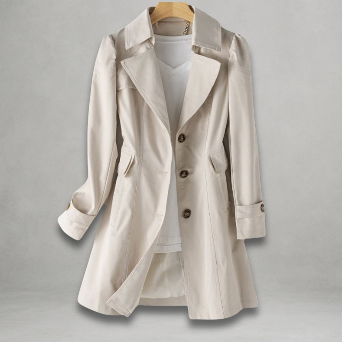 Women's Classic Single-Breasted Trench Coat Notch Lapel - Image 3