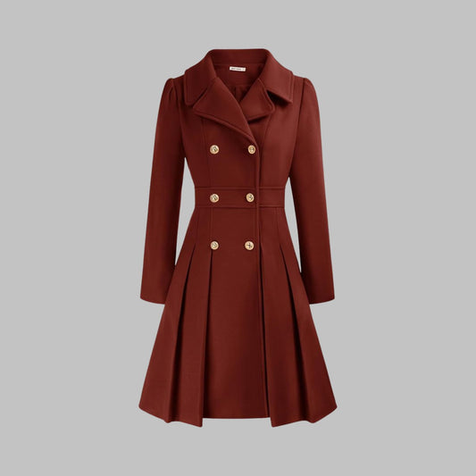 Women's Coat Double-Breasted Pleated A-Line Long Sleeve Overcoat - Image 1