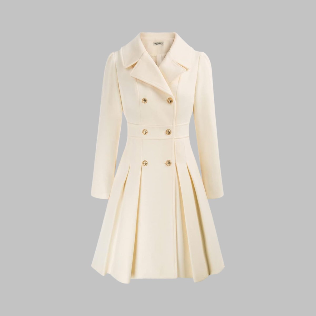 Women's Coat Double-Breasted Pleated A-Line Long Sleeve Overcoat - Image 11