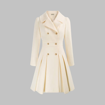 Women's Coat Double-Breasted Pleated A-Line Long Sleeve Overcoat - Image 11