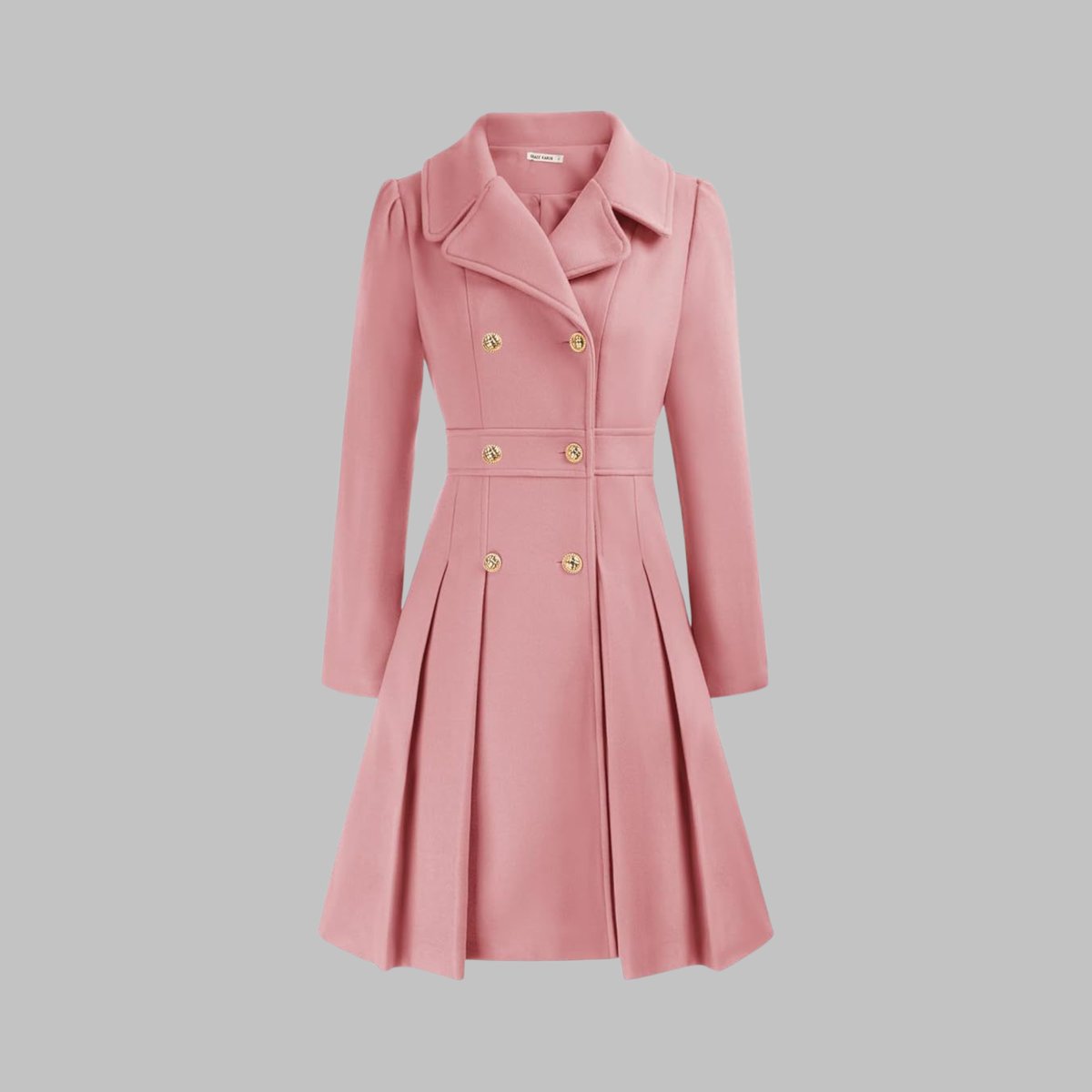 Women's Coat Double-Breasted Pleated A-Line Long Sleeve Overcoat - Image 15