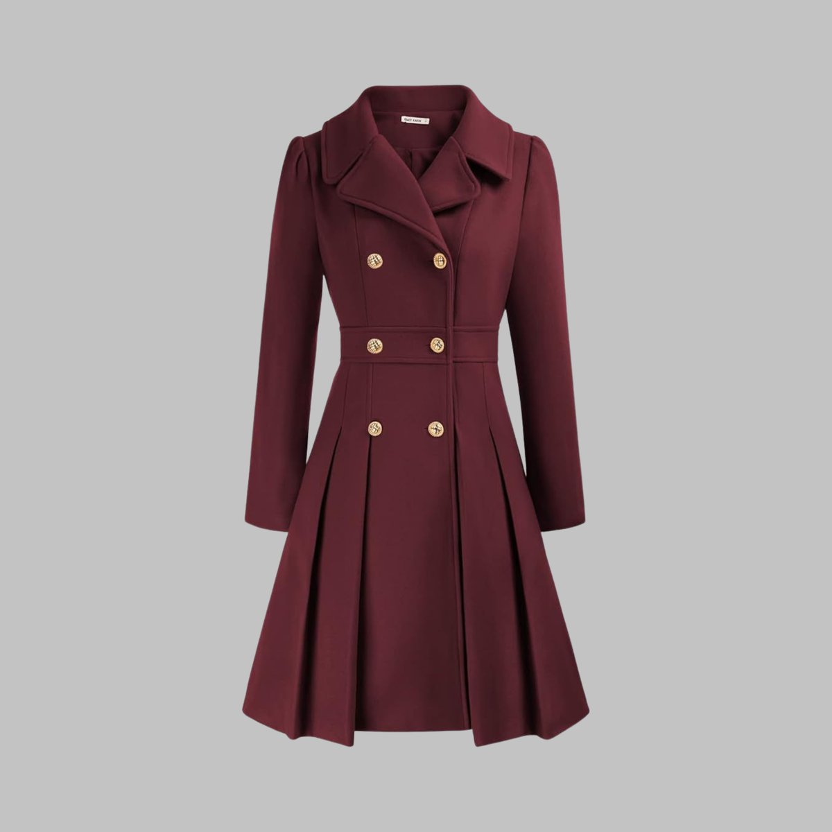 Women's Coat Double-Breasted Pleated A-Line Long Sleeve Overcoat - Image 17