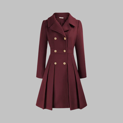 Women's Coat Double-Breasted Pleated A-Line Long Sleeve Overcoat - Image 17