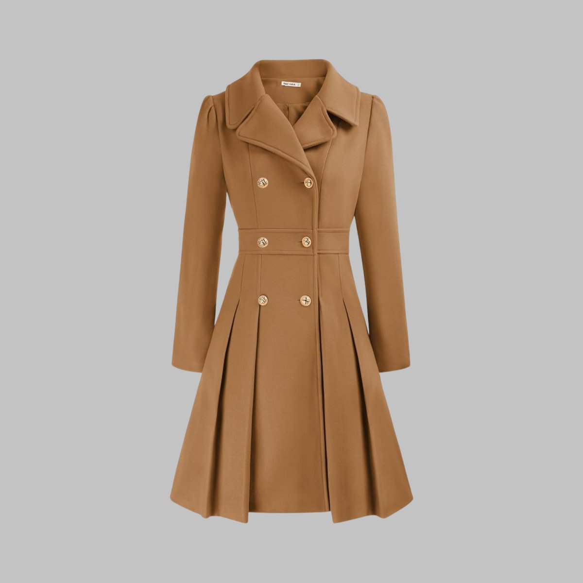 Women's Coat Double-Breasted Pleated A-Line Long Sleeve Overcoat - Image 2