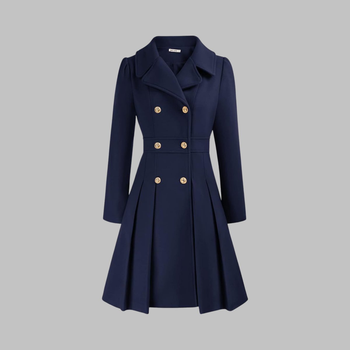 Women's Coat Double-Breasted Pleated A-Line Long Sleeve Overcoat - Image 3