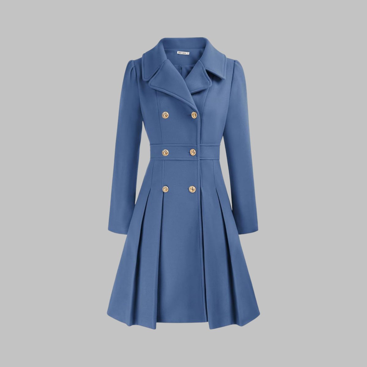 Women's Coat Double-Breasted Pleated A-Line Long Sleeve Overcoat - Image 4