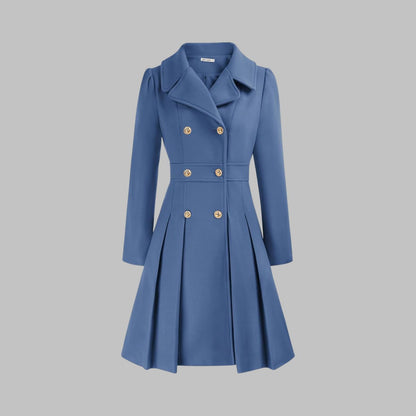 Women's Coat Double-Breasted Pleated A-Line Long Sleeve Overcoat - Image 4