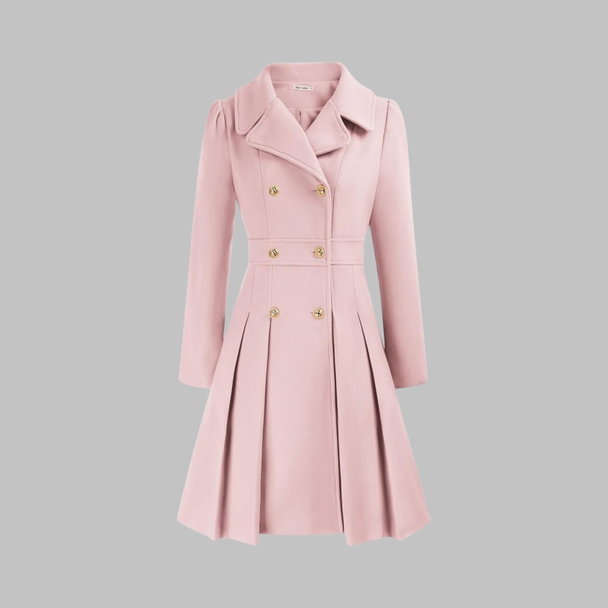 Women's Coat Double-Breasted Pleated A-Line Long Sleeve Overcoat - Image 7