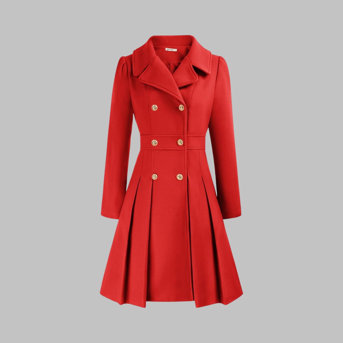 Women's Coat Double-Breasted Pleated A-Line Long Sleeve Overcoat - Image 9