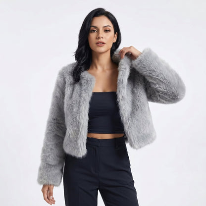 Women's Cropped Faux Fur Cardigan Jacket - Image 1