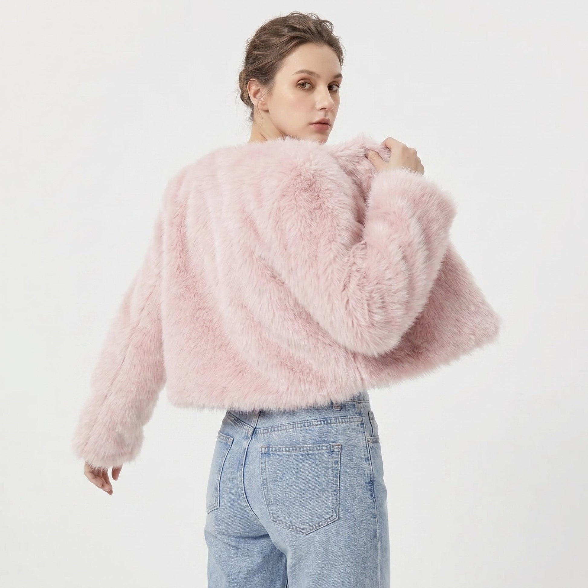 Women's Cropped Faux Fur Cardigan Jacket - Image 7