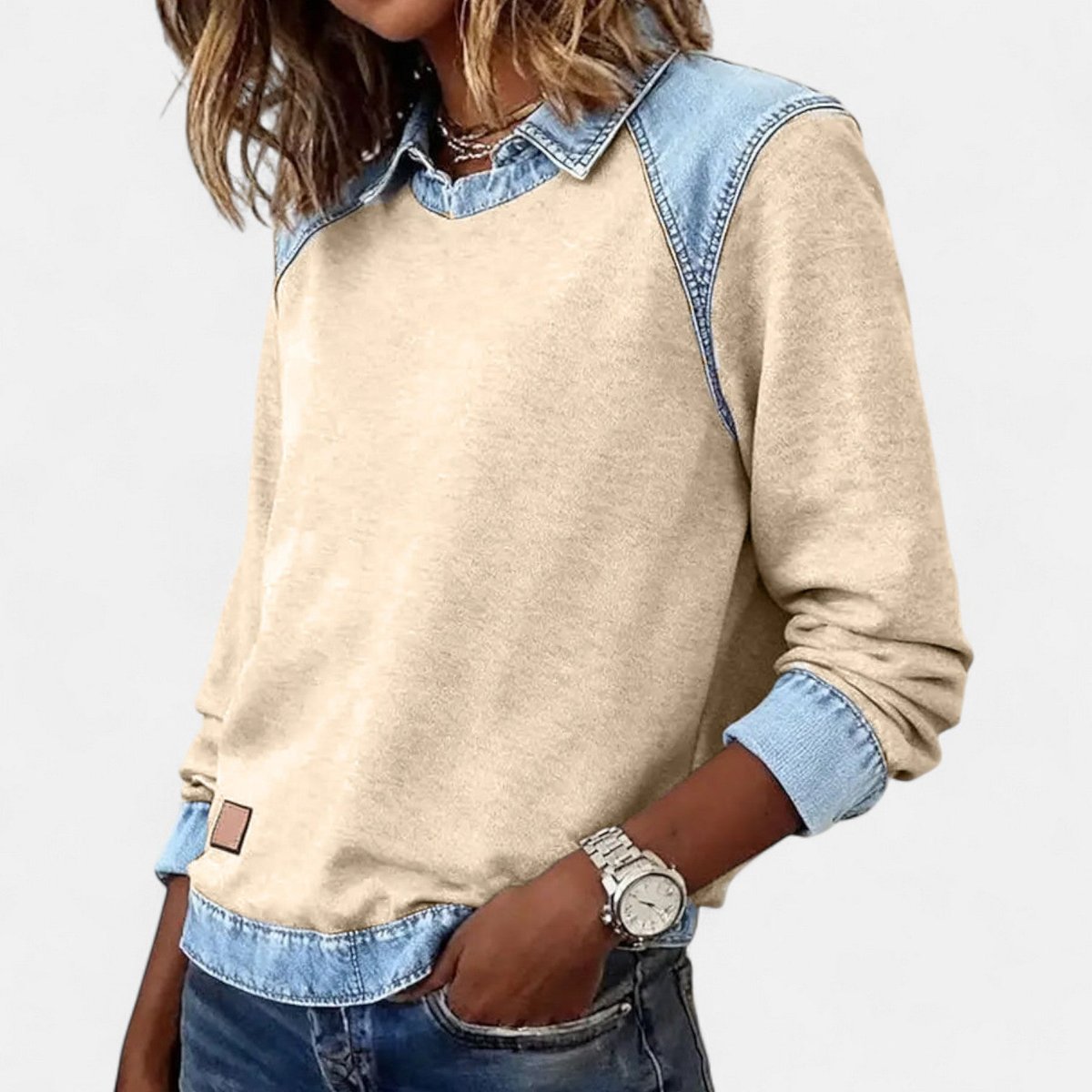 Women's Denim-Collar Raglan Knit Sweater Long Sleeve Pullover - Image 14