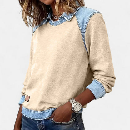 Women's Denim-Collar Raglan Knit Sweater Long Sleeve Pullover - Image 14