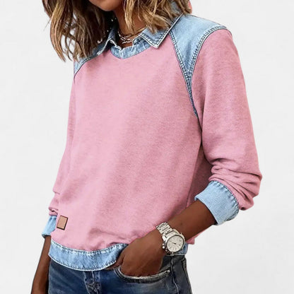 Women's Denim-Collar Raglan Knit Sweater Long Sleeve Pullover - Image 17