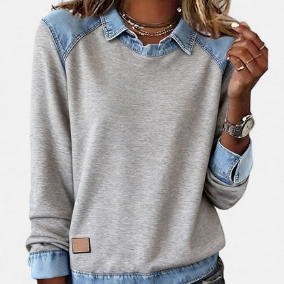 Women's Denim-Collar Raglan Knit Sweater Long Sleeve Pullover - Image 9