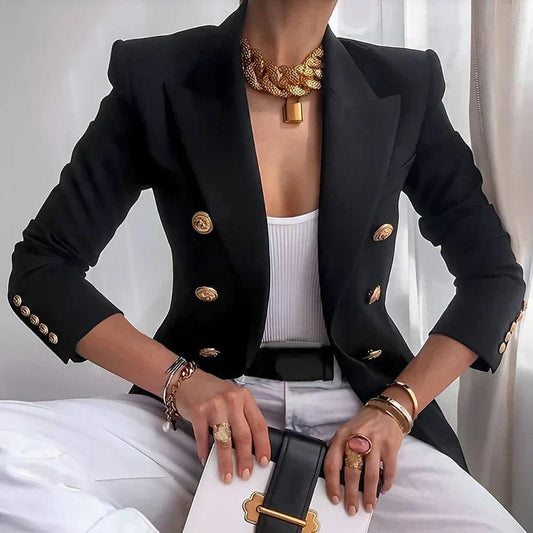 Women's Double-Breasted Blazer with Gold Buttons - Image 1