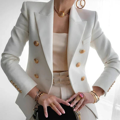 Women's Double-Breasted Blazer with Gold Buttons - Image 2