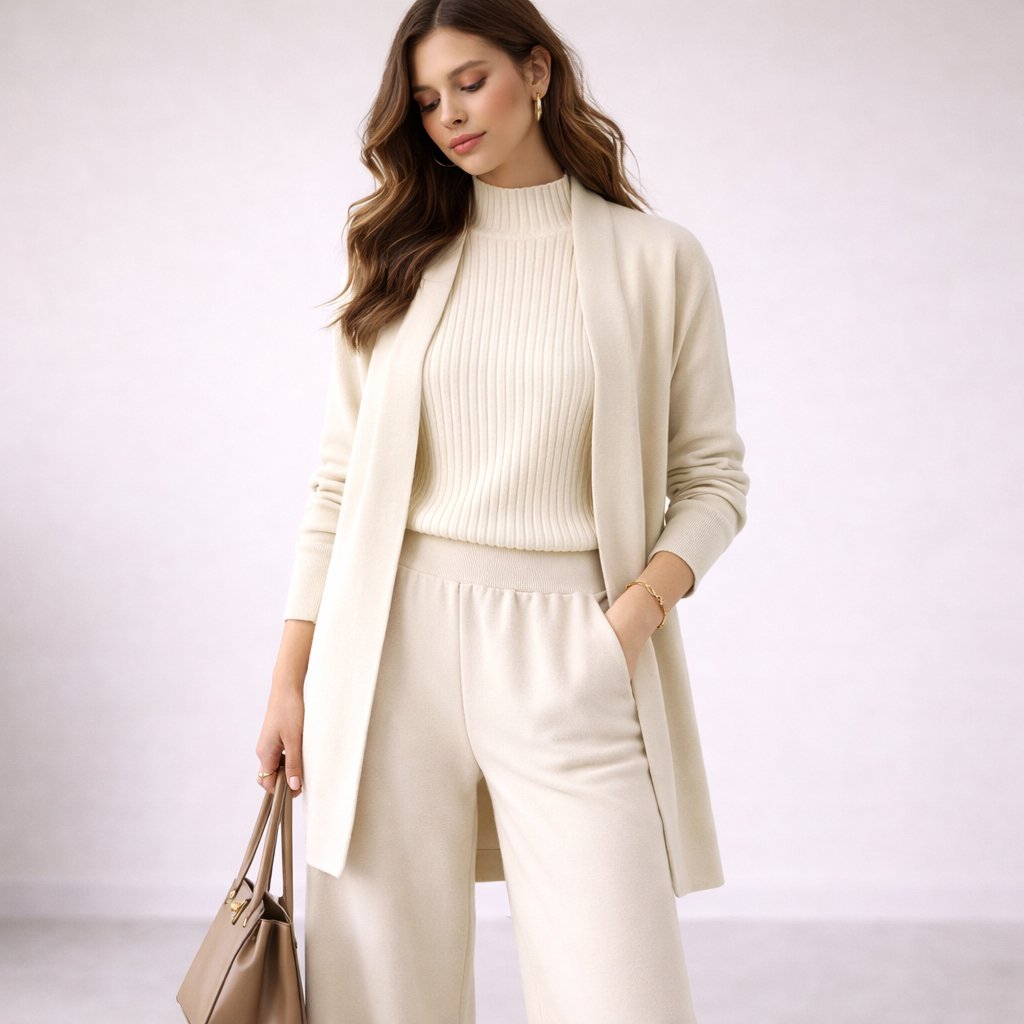 Women's Elegant Three-Piece Knit Lounge Set Evening Gown Cardigan - Image 5