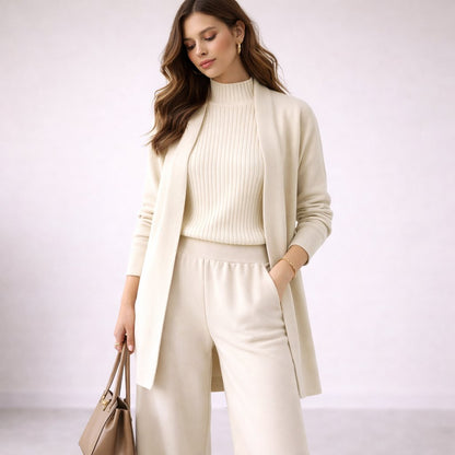 Women's Elegant Three-Piece Knit Lounge Set Evening Gown Cardigan - Image 5