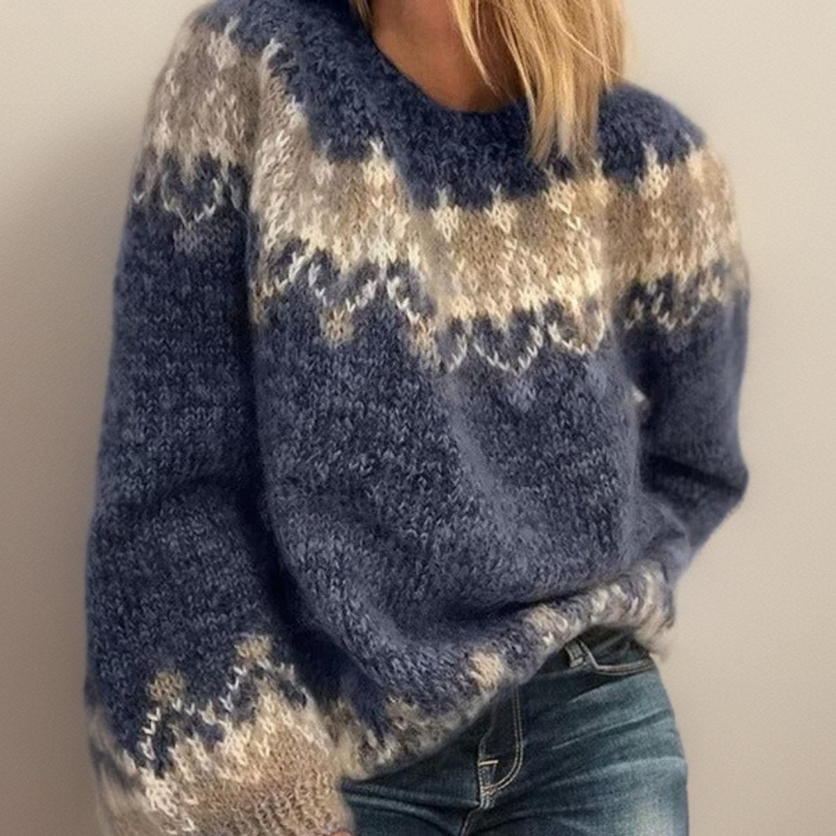 Women's Fair Isle Jacquard Pullover Knit Sweater - Image 1