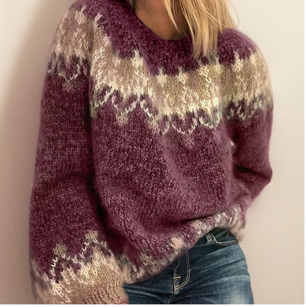 Women's Fair Isle Jacquard Pullover Knit Sweater - Image 2