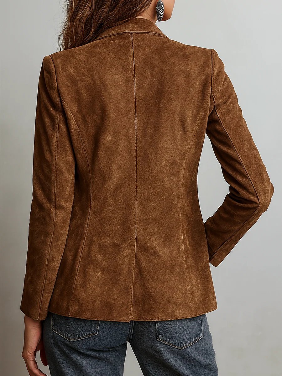 Women's Faux Suede Tailored Single-Breasted Cardigan Blazer - Image 2