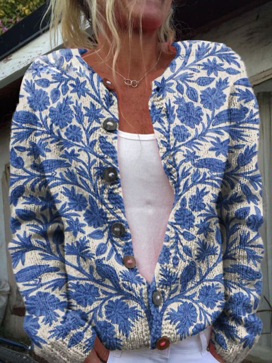 Women's Floral Embroidered Button-Front Knit Cardigan - Image 1