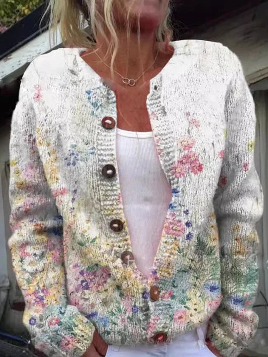 Women's Floral Embroidered Button-Front Knit Cardigan - Image 4