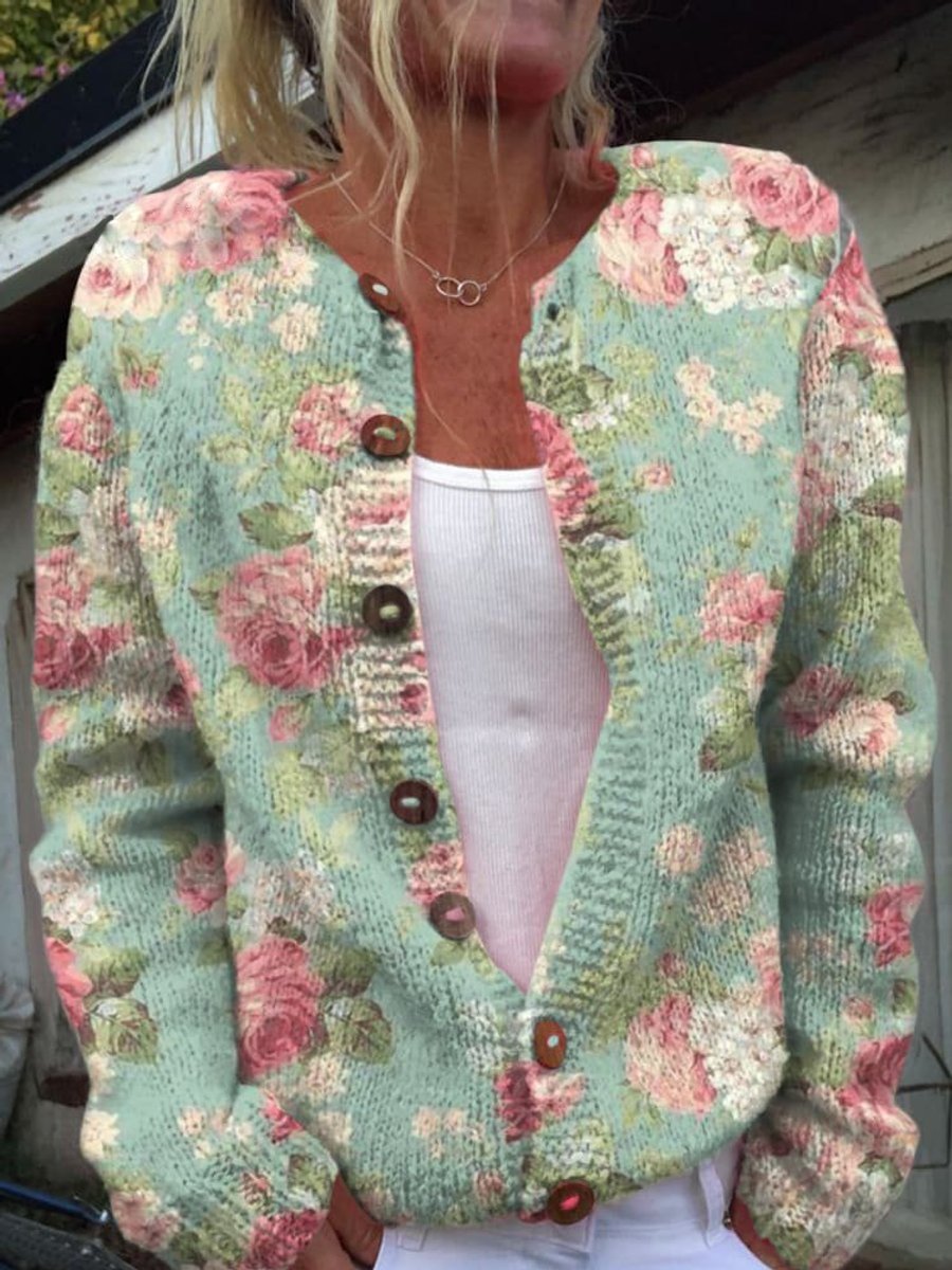 Women's Floral Embroidered Button-Front Knit Cardigan - Image 6