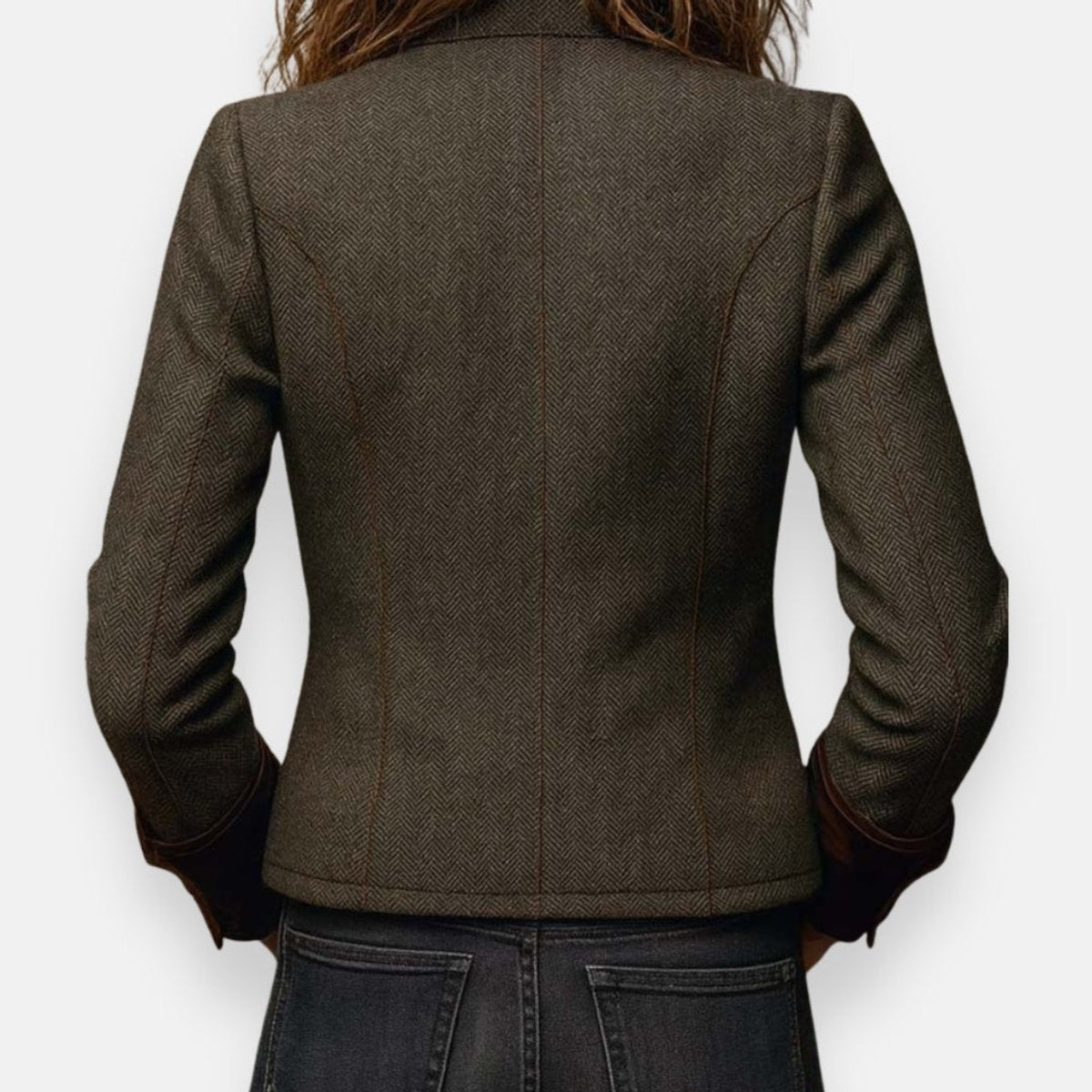 Women's Herringbone Tweed Military-Style Jacket Gold Button - Image 5