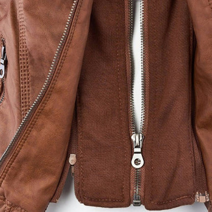 Women's Hooded Faux Leather Moto Jacket Zip-Up - Image 10