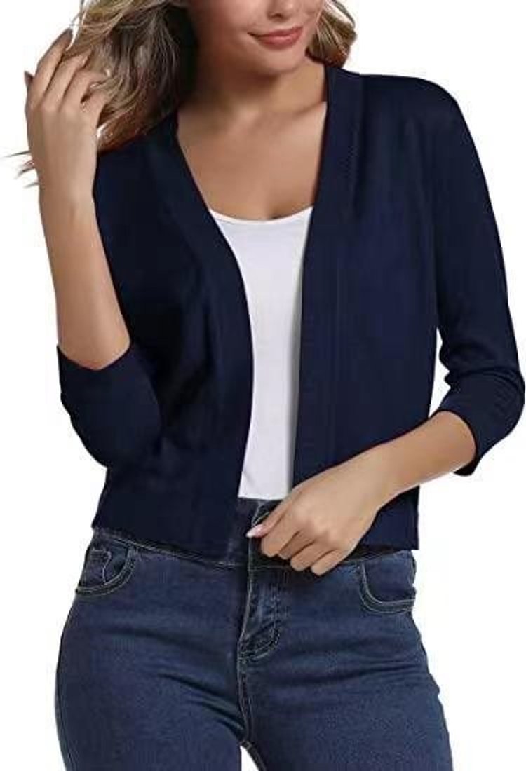 Women's Open-Front 3/4 Sleeve Cropped Cardigan - Image 10