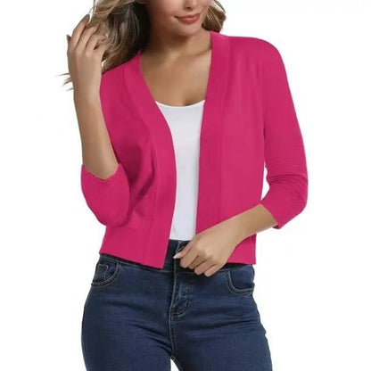 Women's Open-Front 3/4 Sleeve Cropped Cardigan - Image 12