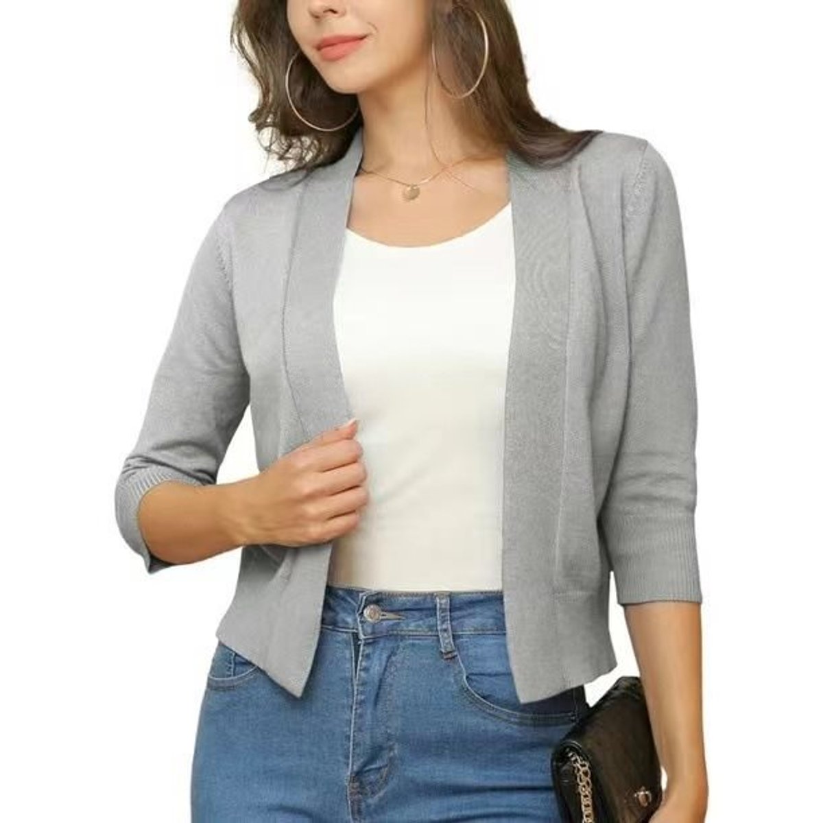 Women's Open-Front 3/4 Sleeve Cropped Cardigan - Image 13
