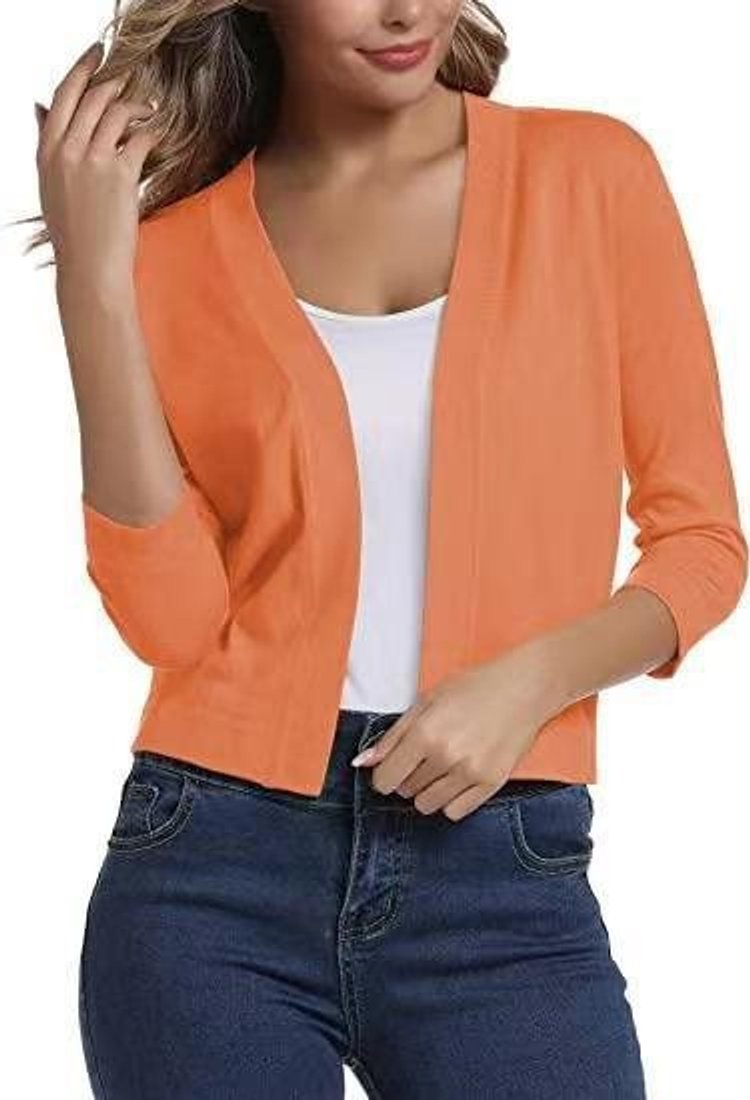 Women's Open-Front 3/4 Sleeve Cropped Cardigan - Image 14