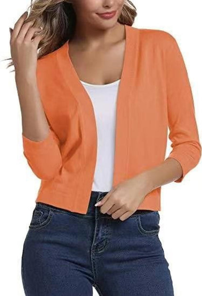 Women's Open-Front 3/4 Sleeve Cropped Cardigan - Image 14