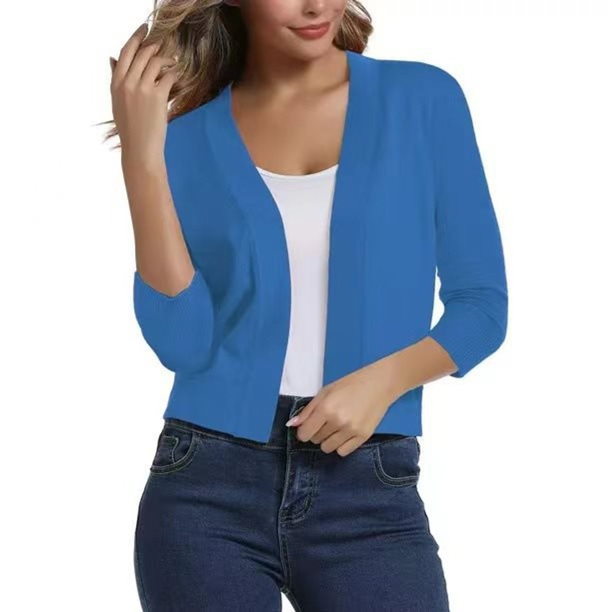 Women's Open-Front 3/4 Sleeve Cropped Cardigan - Image 15