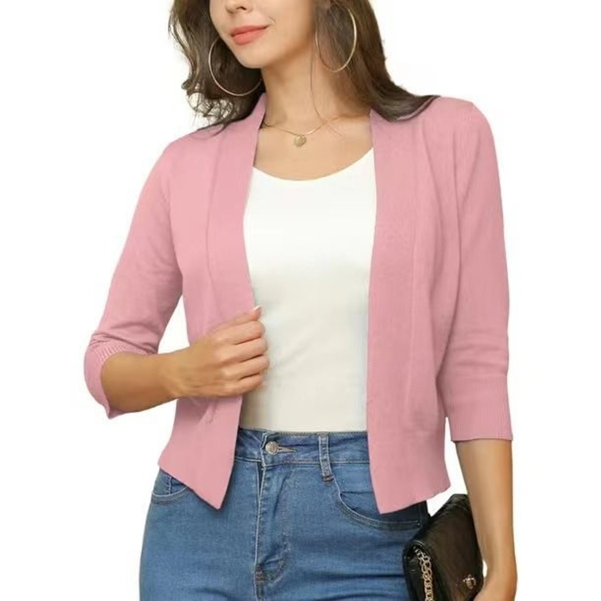 Women's Open-Front 3/4 Sleeve Cropped Cardigan - Image 16