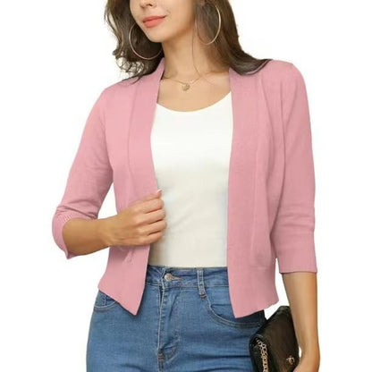Women's Open-Front 3/4 Sleeve Cropped Cardigan - Image 16
