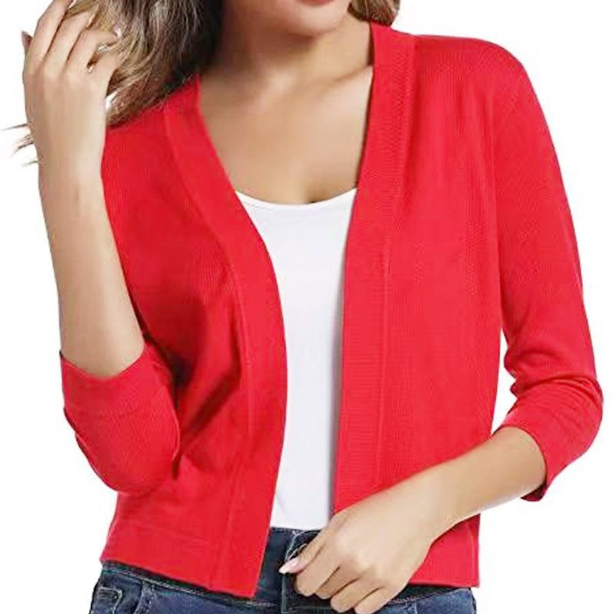 Women's Open-Front 3/4 Sleeve Cropped Cardigan - Image 19