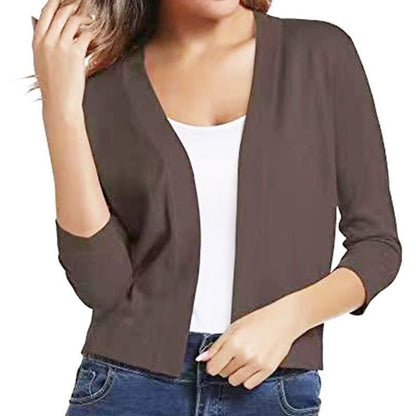 Women's Open-Front 3/4 Sleeve Cropped Cardigan - Image 20