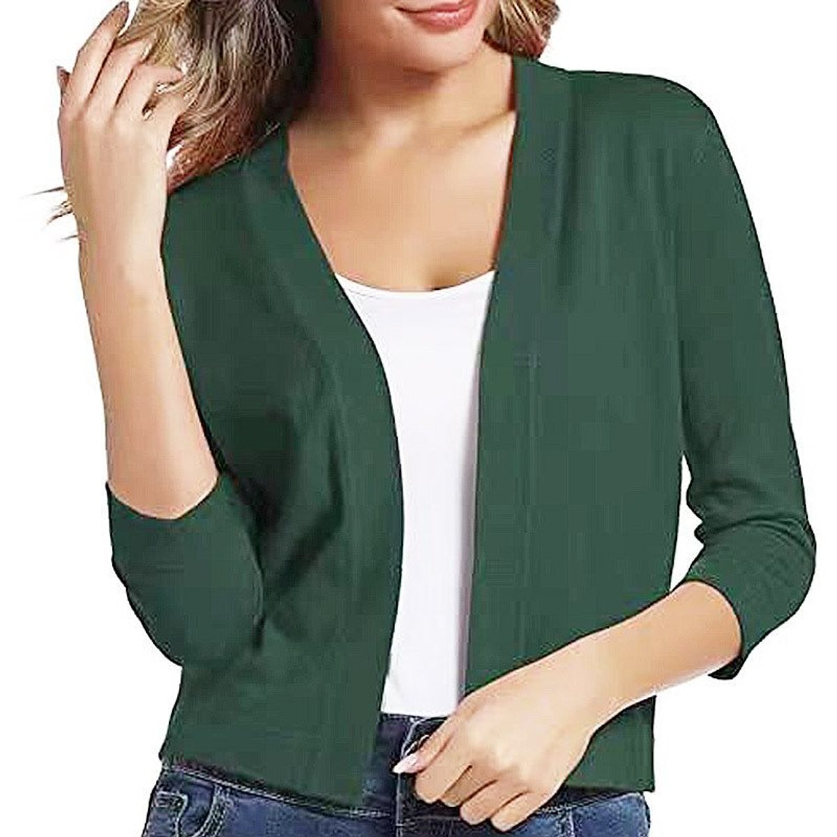 Women's Open-Front 3/4 Sleeve Cropped Cardigan - Image 21
